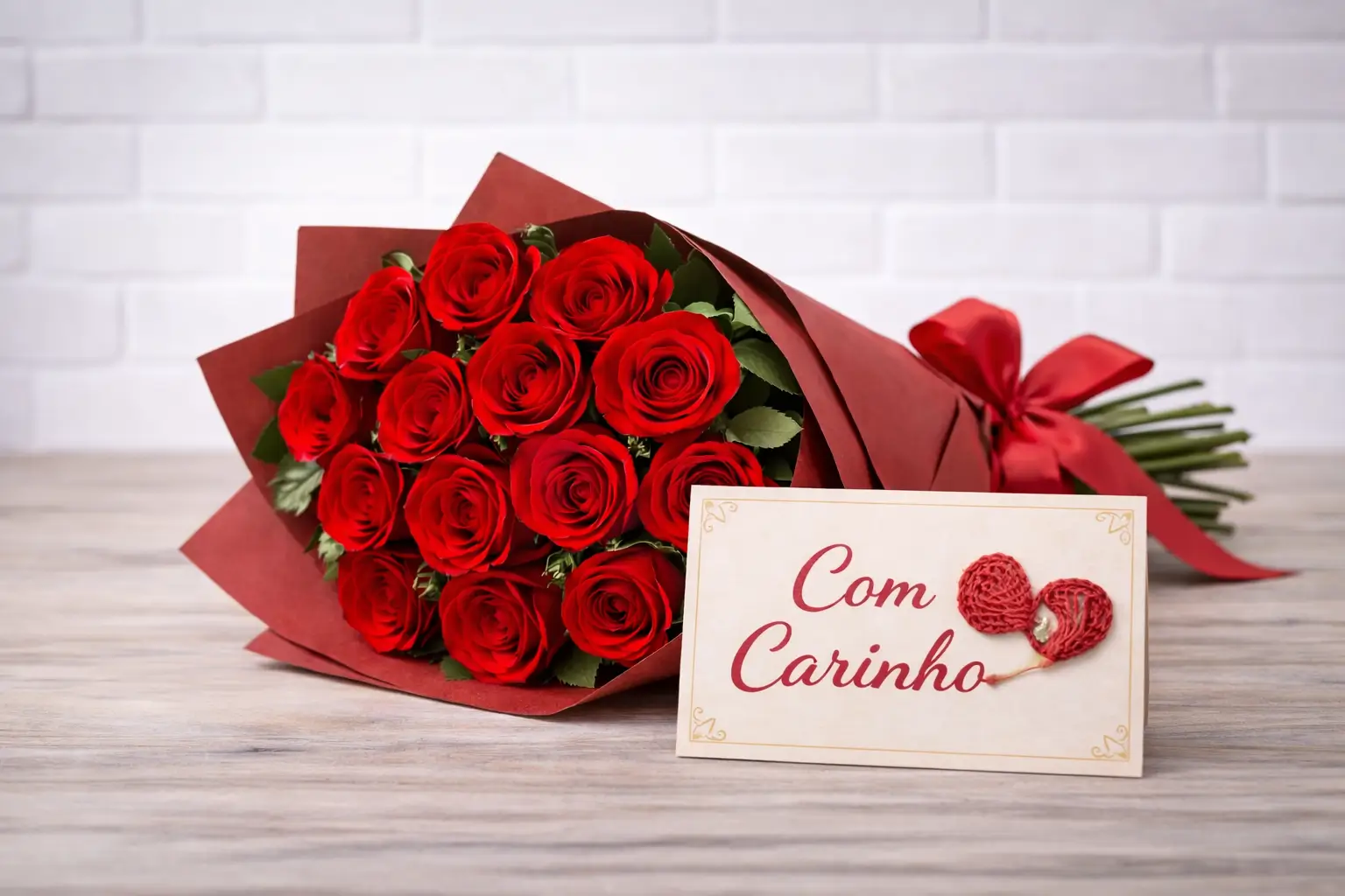 Buquê Clássico de 12 Rosas Vermelhas